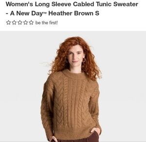 A New Day Women's Long Sleeve Cabled Tunic Sweater - Brown